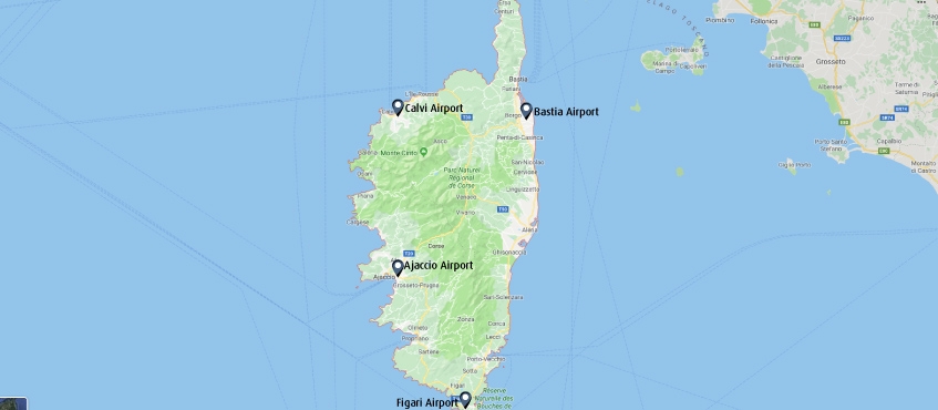 Vliegvelden Corsica overzicht:4 luchthavens op kaart!